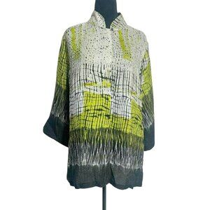 Dressori Size Large Silk Top Blouse Button Down Abstract Art to Wear